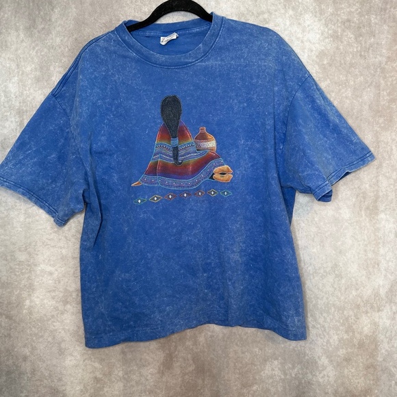 VTG 90’s Oklahoma Native American Aztec Pottery SouthWestern Acid Wash Sz XL - Picture 1 of 6